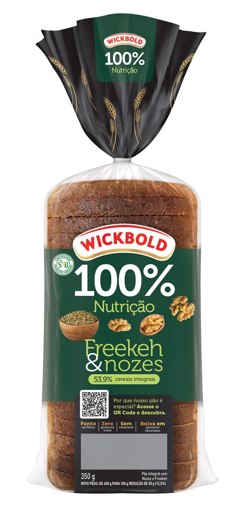 Pão Integral Freekeh e Nozes Wickbold 100% Nutrição Pacote 350g