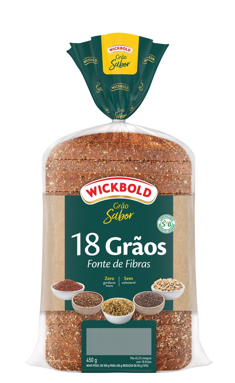 Pão Integral 18 Grãos Wickbold Grão Sabor Pacote 450g