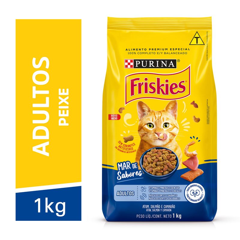 Alimento Ração para Gatos Adultos Peixe & Frutos do Mar Purina Friskies Pacote 1kg
