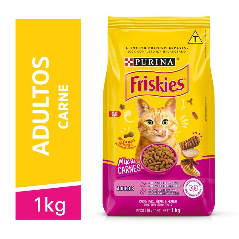 Alimento Ração para Gatos Adultos Mix de Carnes Purina Friskies Pacote 1kg
