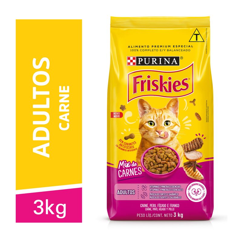 Alimento Ração para Gatos Adultos Mix de Carnes Purina Friskies Pacote 3kg