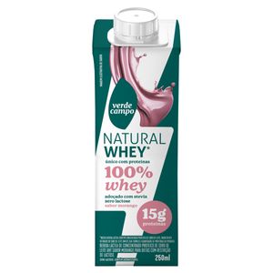 Bebida Láctea UHT Morango Zero Lactose Verde Campo Natural 100% Whey Caixa 250ml