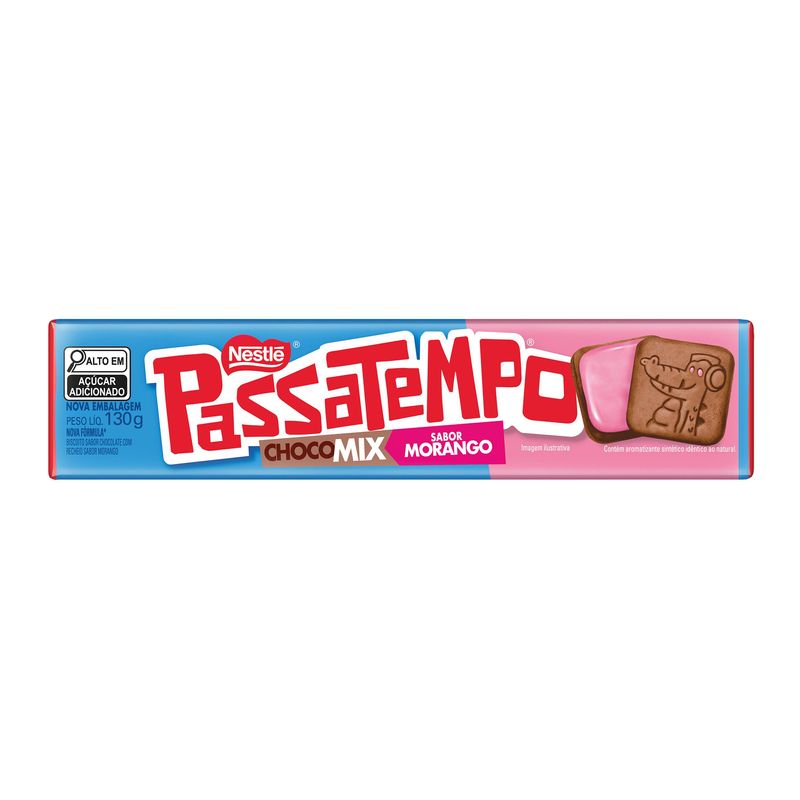 Biscoito Chocolate Recheio Morango Passatempo Choco Mix Pacote 130g