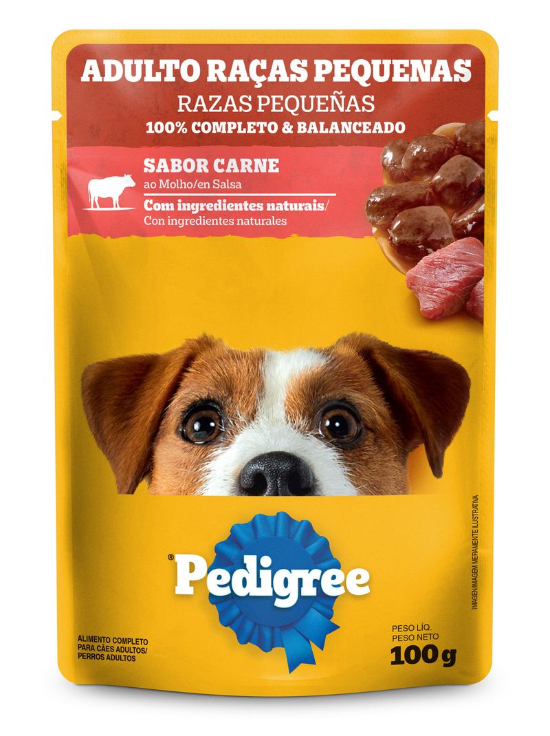 Alimento para Cães Adultos Raças Pequenas Carne ao Molho Pedigree Sachê 100g