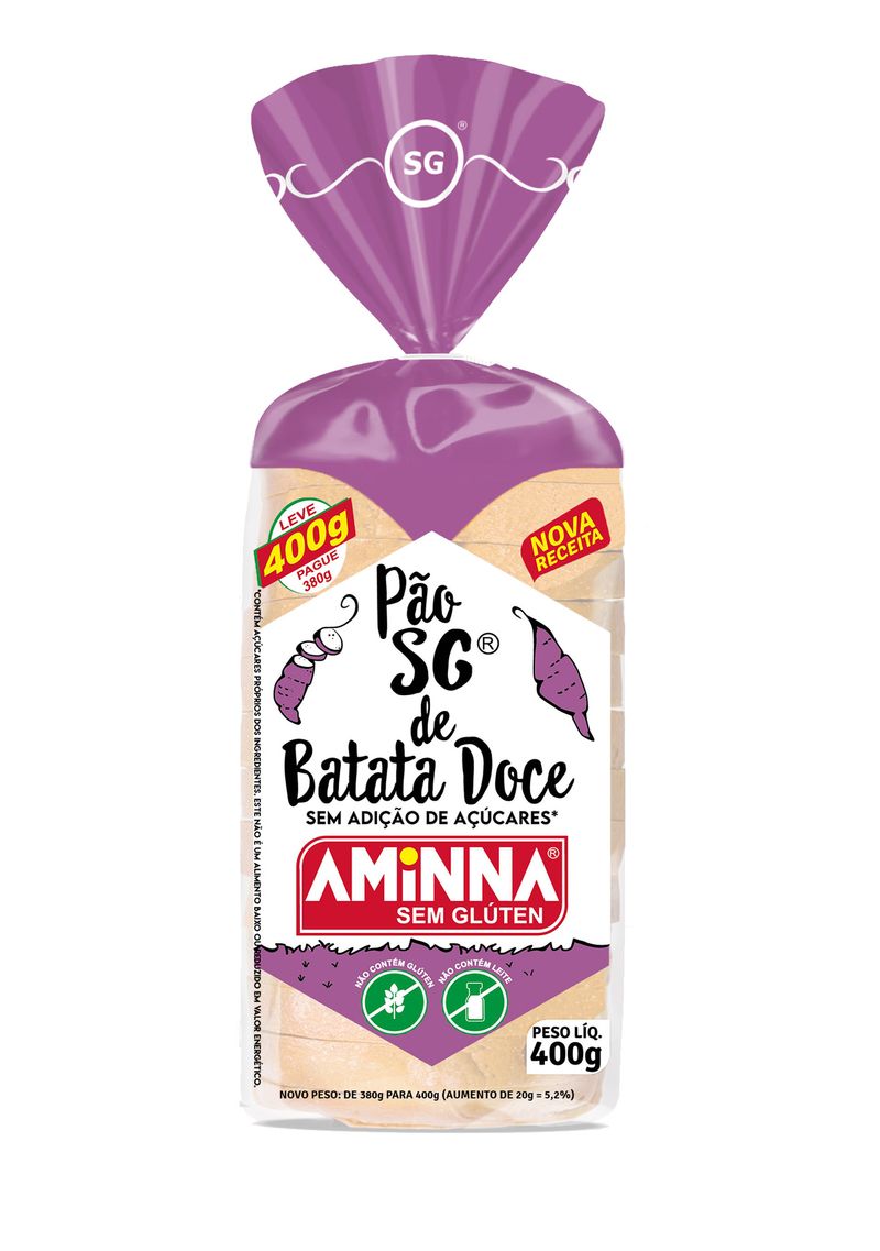 Pão de Forma Batata-Doce sem Glúten Zero Açúcar Aminna Pacote 400g