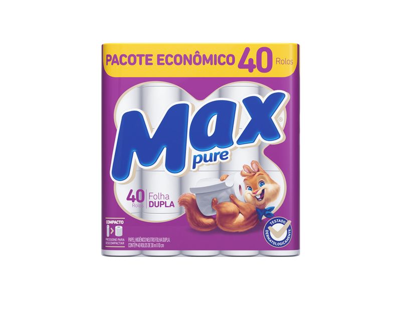Papel Higiênico Folha Dupla Neutro Max Pure 30m 40 Unidades Pacote Econômico