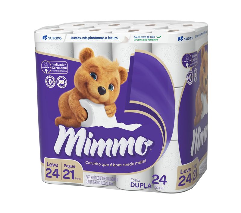 Papel Higiênico Folha Dupla Neutro Mimmo 30m Pacote Leve 24 Pague 21 Unidades