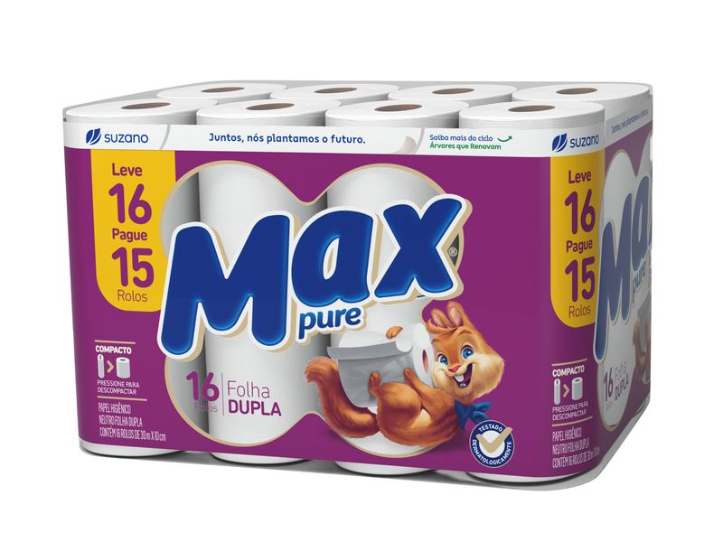 Papel Higiênico Folha Dupla Neutro Max Pure 30m Pacote Leve 16 Pague 15 Unidades