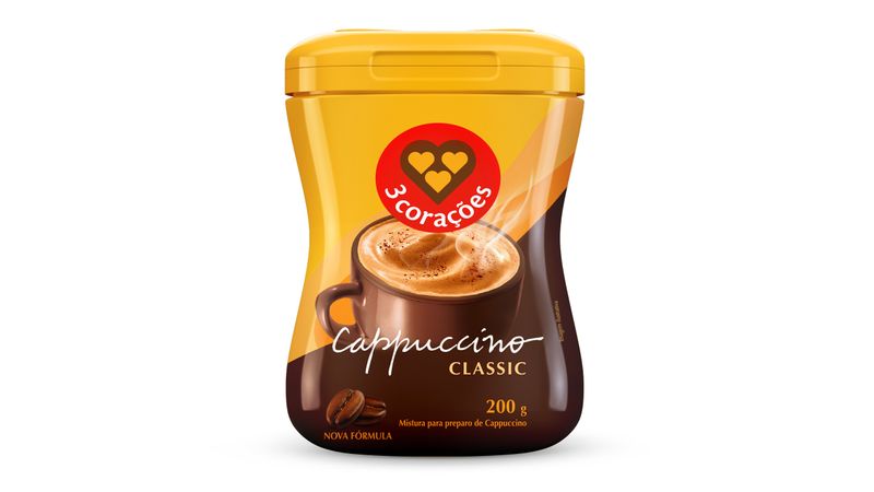 Cappuccino Solúvel Classic 3 Corações Pote 200g