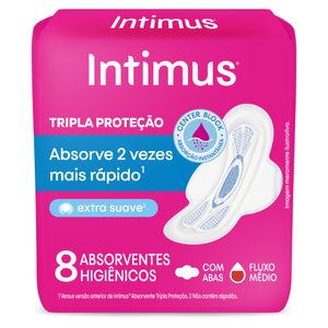 Absorvente com Abas Extra Suave Intimus Tripla Proteção Pacote 8 Unidades