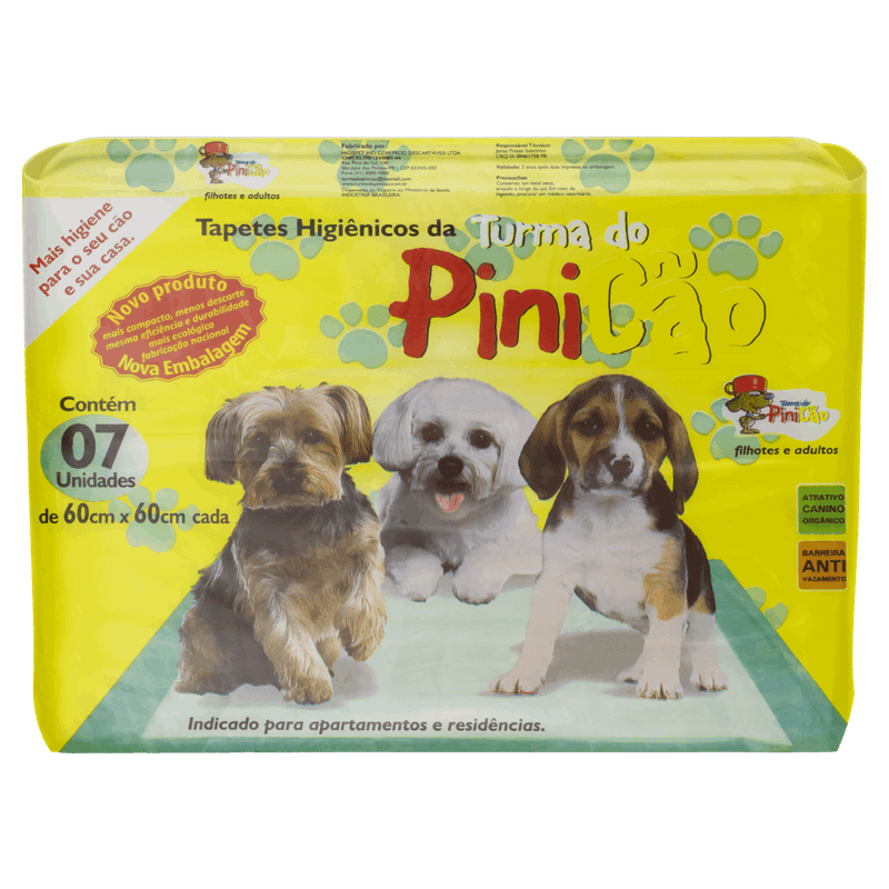 Tapete Higiênico Turma do Pinicão 60cm x 60cm Pacote 7 Unidades