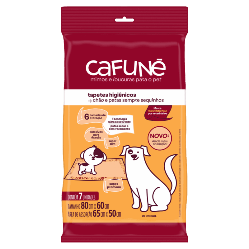Tapete Higiênico para Cães Cafuné 80cm x 60cm Pacote 7 Unidades