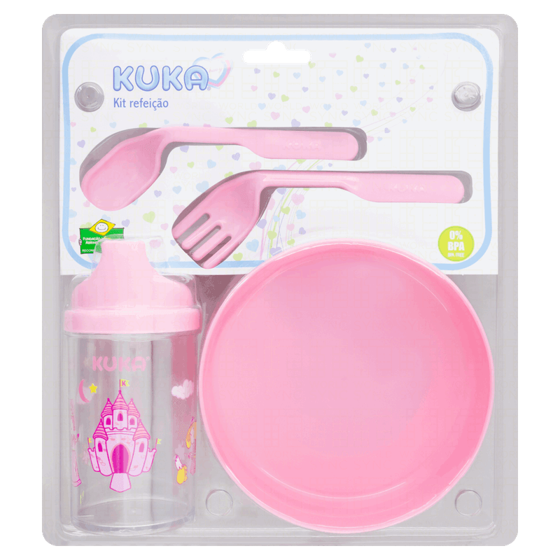 Kit Refeição Infantil Rosa Kuka 4 Unidades