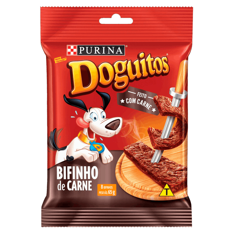 Bifinho Petisco para Cães Carne Purina Doguitos Pacote 65g 8 Unidades