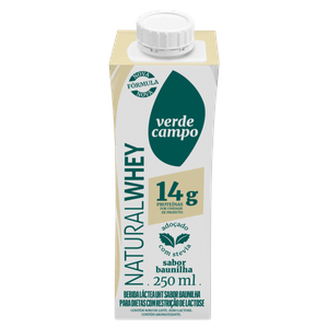 Bebida Láctea UHT Baunilha Zero Lactose Verde Campo Natural Whey Caixa 250ml