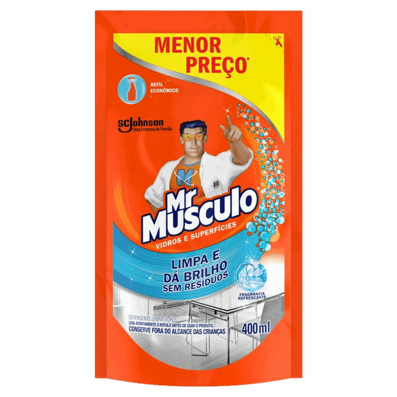 Limpa-Vidro Líquido Mr Músculo Sachê 400ml Refil Econômico
