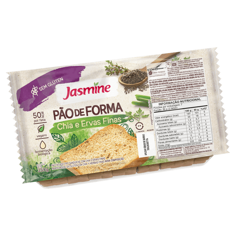 Pão Chia & Ervas Finas sem Glúten Jasmine Pacote 350g