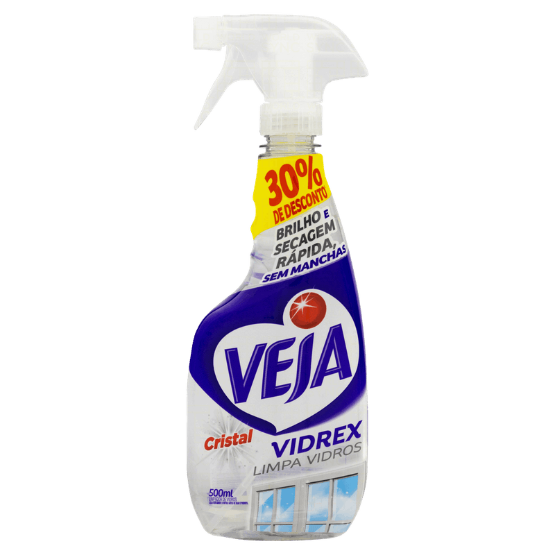 Limpa-Vidro Líquido Cristal Veja Vidrex Frasco 500ml Borrifador Grátis 30% de Desconto