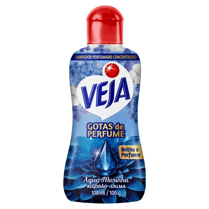 Limpador Perfumado Concentrado Água Marinha Veja Gotas de Perfume Frasco 100ml