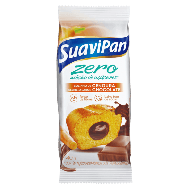 Bolinho Cenoura Recheio Chocolate Suavipan Pacote 40g