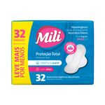 Absorvente Higiênico Descartável com Abas Mili Leve Mais Pague Menos Pacote 32 Unidades