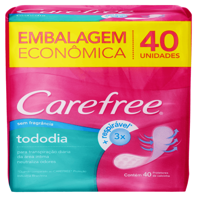 Protetor Diário sem Abas Carefree TodoDia Pacote 40 Unidades Embalagem Econômica