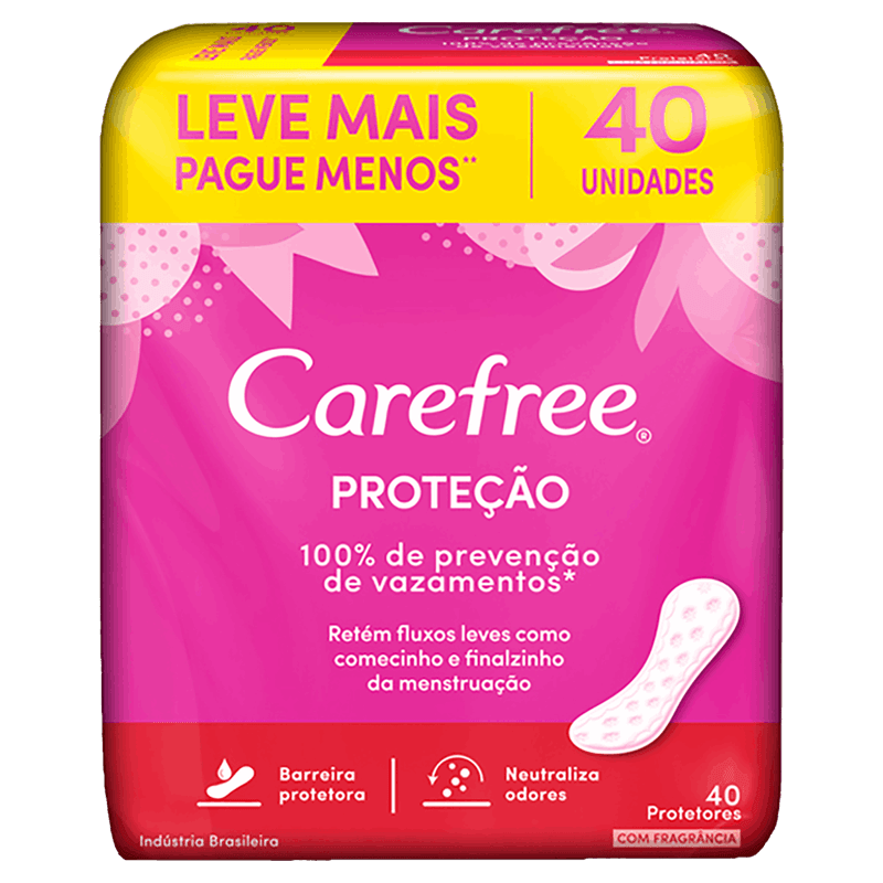 Protetor Diário sem Abas Carefree Proteção Pacote 40 Unidades Leve Mais Pague Menos