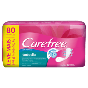 Protetor Diário sem Abas sem Fragrância Carefree TodoDia Pacote 80 Unidades Leve Mais Pague Menos