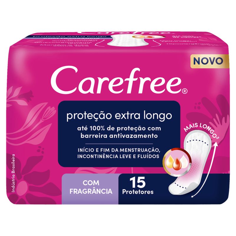 Protetor Diário sem Abas Longo com Perfume Carefree Proteção Extra Pacote 15 Unidades