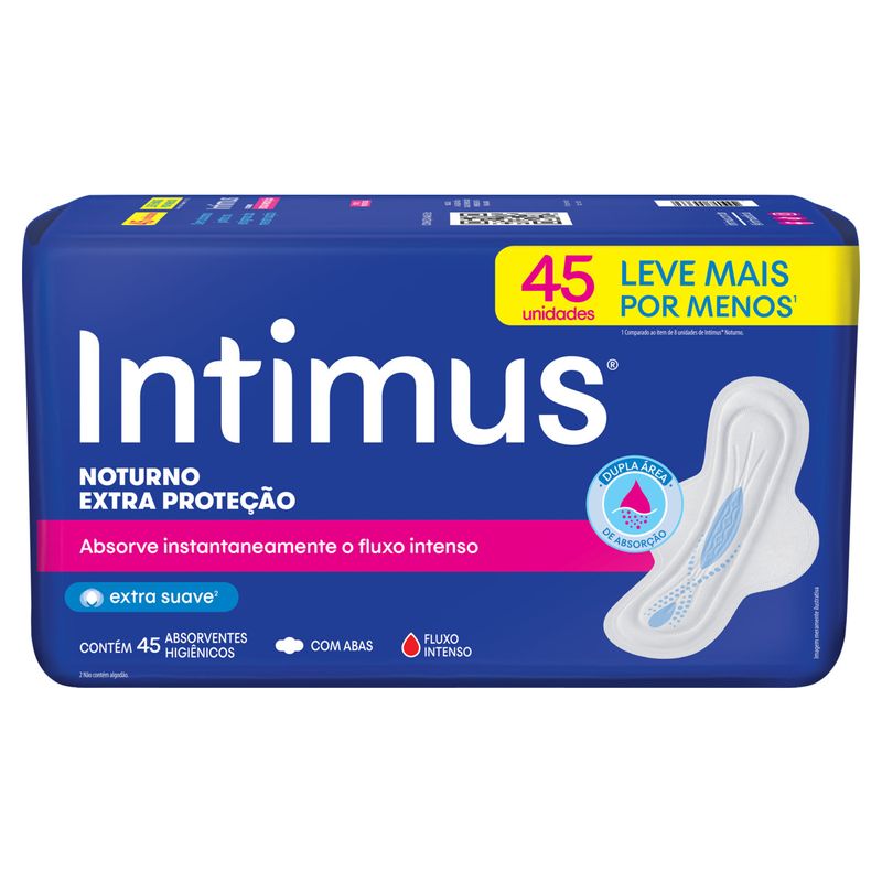 Absorvente com Abas Extra Suave Intimus Extra Proteção Noturno Pacote 45 Unidades Leve Mais Pague Menos