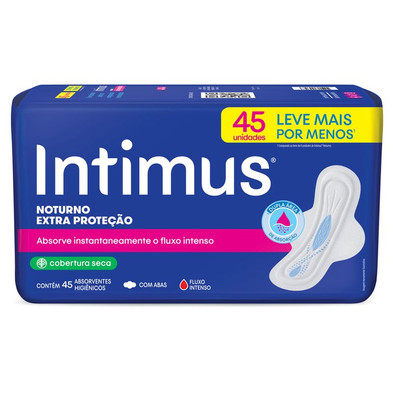 Absorvente com Abas Seca Intimus Extra Proteção Noturno Pacote 45 Unidades Leve Mais Pague Menos