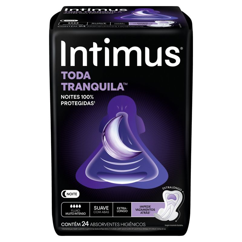 Absorvente com Abas Noite Suave Intimus Toda Tranquila Extra Longo Pacote 24 Unidades