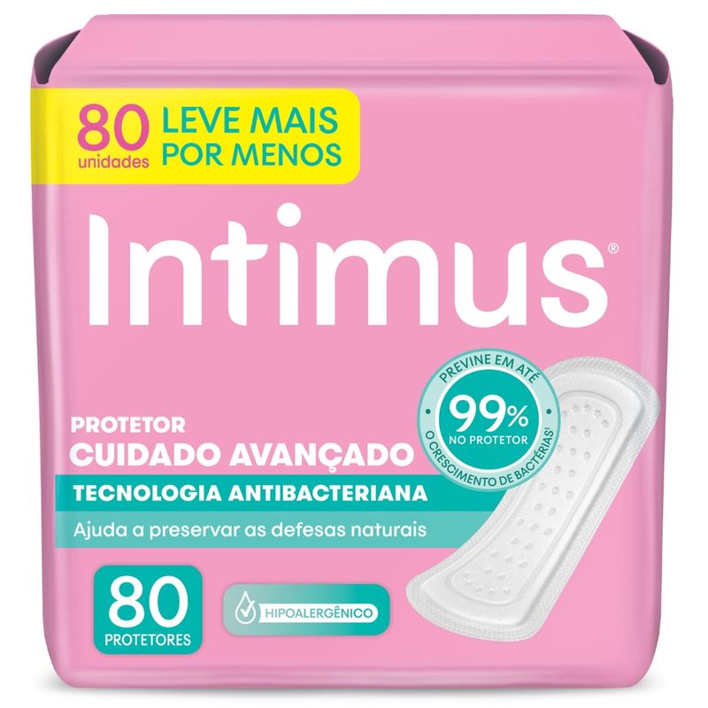 Protetor Diário sem Abas Antibacteriano Intimus Pacote 80 Unidades Leve Mais Pague Menos