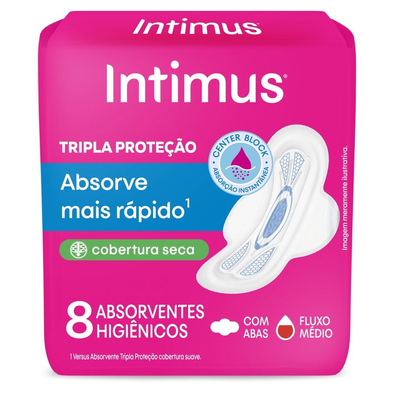 Absorvente com Abas Seca Intimus Tripla Proteção Pacote 8 Unidades