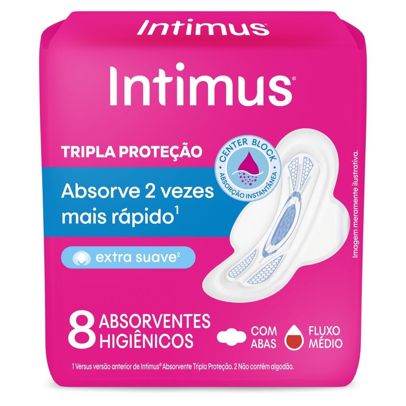 Absorvente com Abas Extra Suave Intimus Tripla Proteção Pacote 8 Unidades