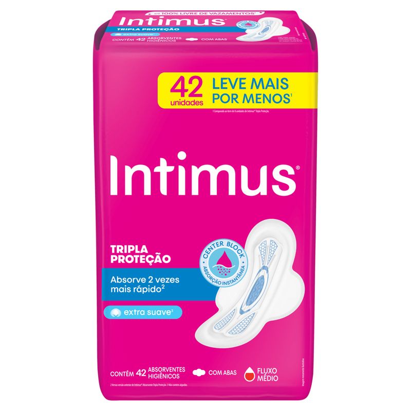 Absorvente com Abas Extra Suave Intimus Tripla Proteção Pacote 42 Unidades Leve Mais Pague Menos