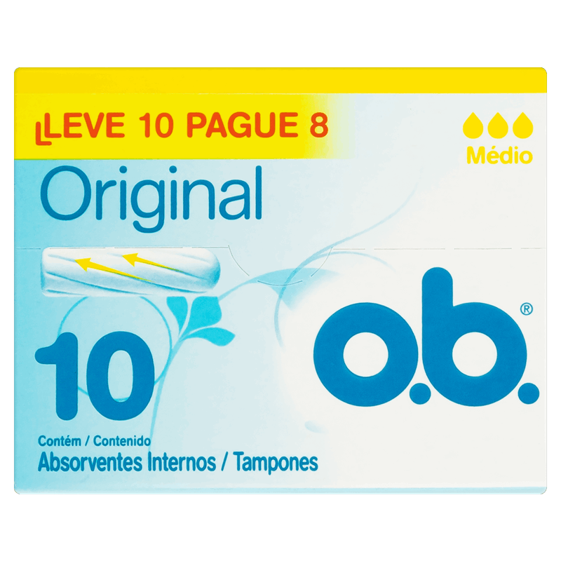 Absorvente Interno O B  Original Médio Caixa Leve 10 Pague 8 Unidades
