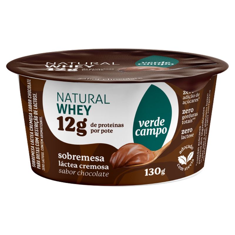 Sobremesa Láctea Chocolate Zero Lactose Verde Campo Natural Whey Pote 130g