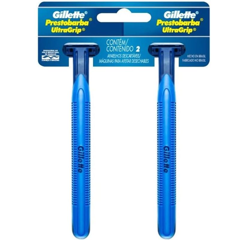 Aparelho Descartável para Barbear Cabeça Fixa Gillette Prestobarba UltraGrip 2 Unidades