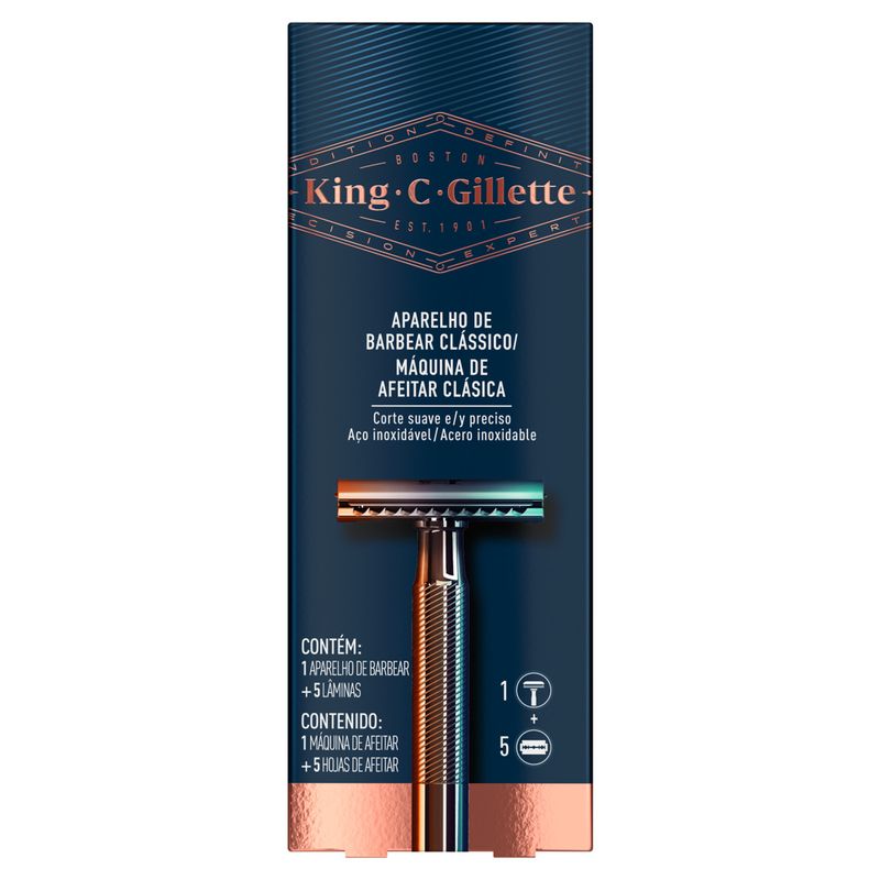 Kit 1 Aparelho Clássico + 5 Lâminas para Barbear King C Gillette