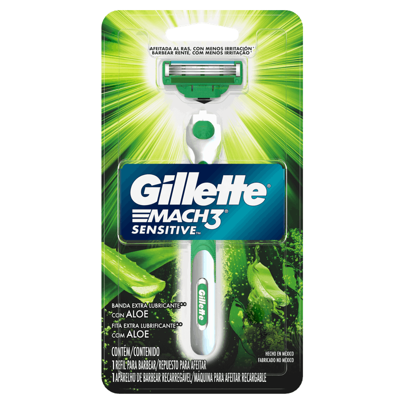 Kit Aparelho Recarregável + Carga para Barbear Gillette Mach3 Sensitive
