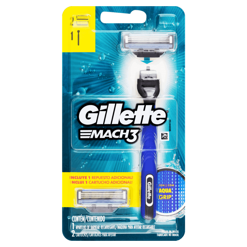 Kit 1 Aparelho Recarregável + 2 Cargas para Barbear Gillette Mach3