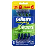 Aparelho Descartável para Barbear Gillette Prestobarba3 Sensitive Leve 8 Pague 6 Unidades