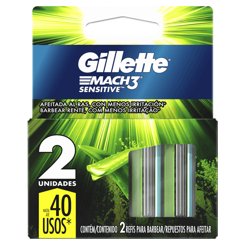 Carga de Aparelho para Barbear Gillette Mach3 Sensitive 2 Unidades