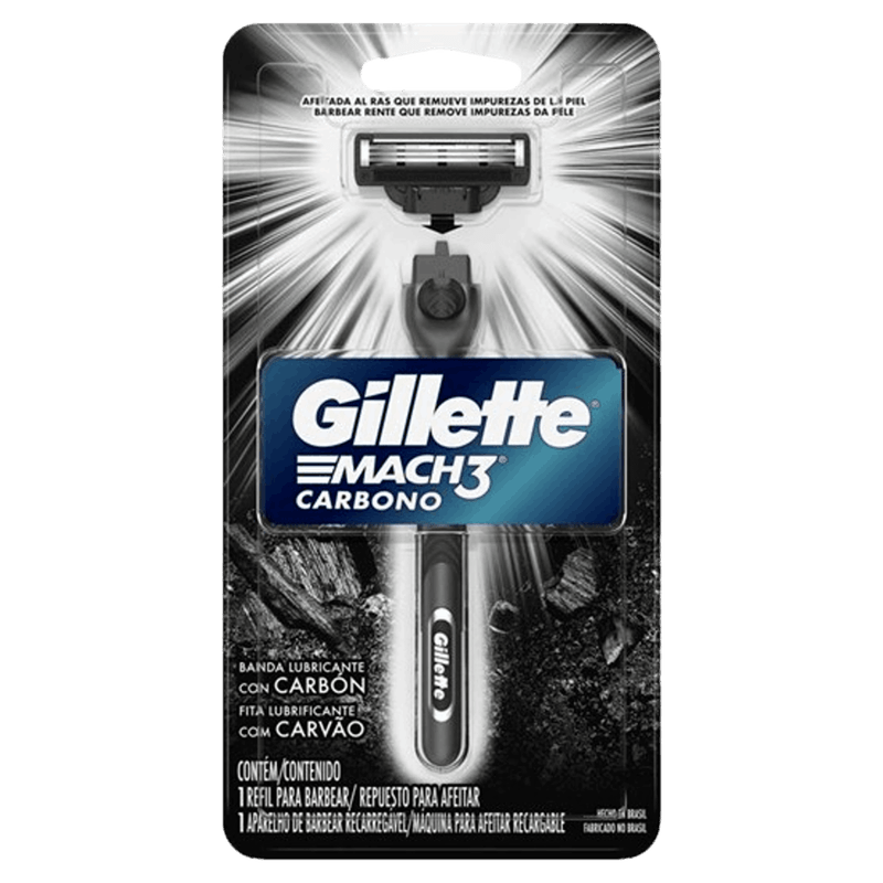 Aparelho Recarregável e Carga para Barbear Gillette Mach3 Carbono