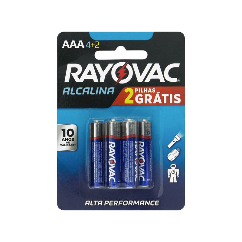 Pilha Alcalina AAA Rayovac 6 Unidades 1,5V Grátis 2 Pilhas