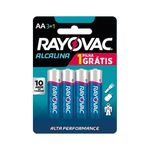 Pilha Alcalina AA Rayovac 4 Unidades 1,5V Grátis 1 Pilha