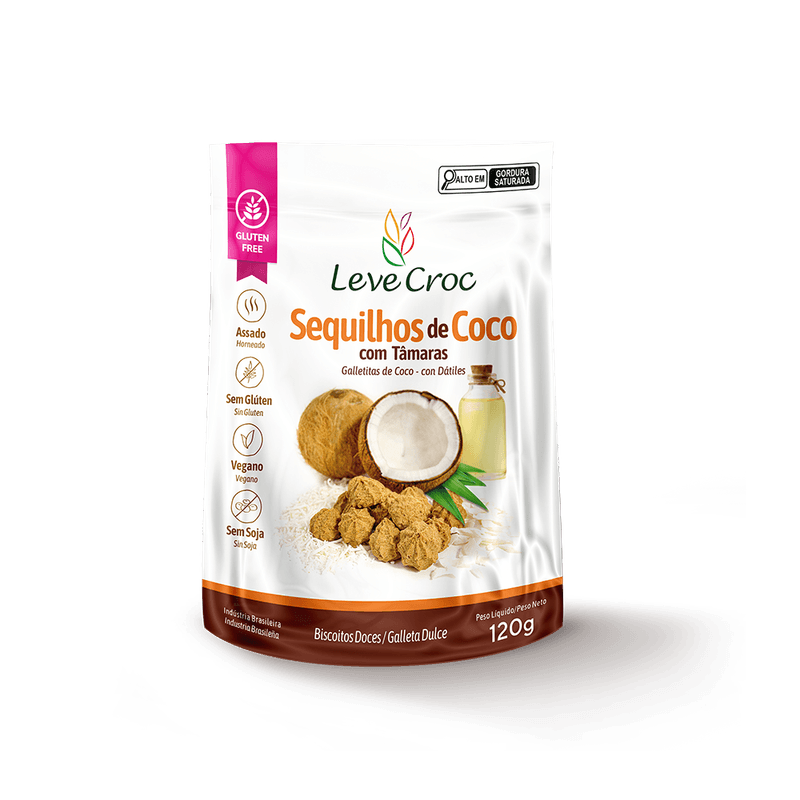 Biscoito Doce Sequilhos de Coco Com Tâmaras Leve Croc Pacote 120g