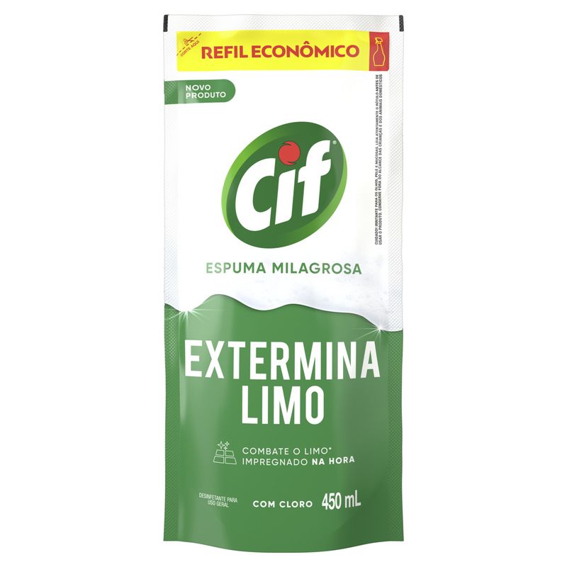 Desinfetante Extermina Limo Cif Espuma Milagrosa Sachê 450ml Refil Econômico