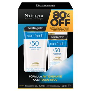 Kit Protetor Solar FPS 50 200ml+Protetor Solar FPS 50 120ml Neutrogena Sun Fresh Grátis 80% Off no Protetor Solar 120ml